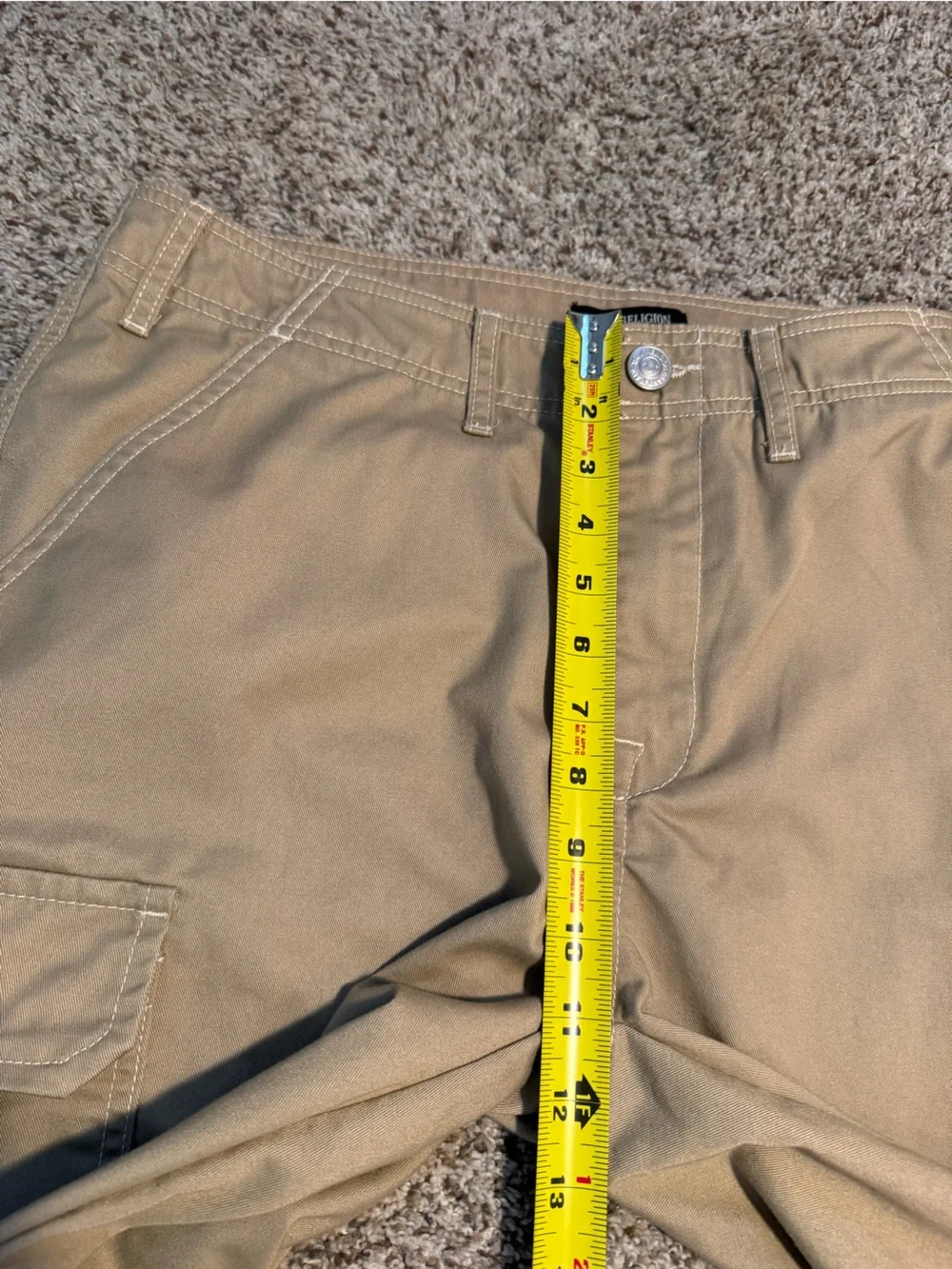 True Religion Men's Khaki Cargo Pants with Flap Pockets - 33